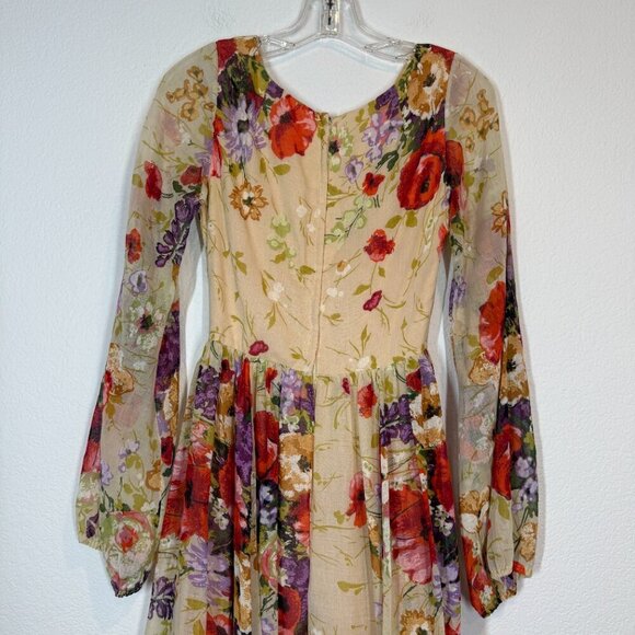 Vintage 70s Jack Bryan Maxi Dress Floral Print Chiffon Party Summer Cocktail XS - Picture 7 of 16